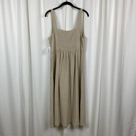 Old Navy Beige Fit&Flare Linen Blend Midi Dress Sz.L NWT - Picture 10 of 14